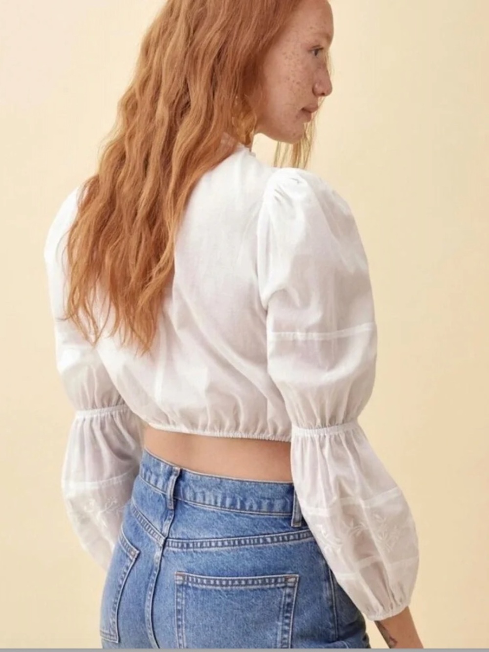 REFORMATION Embroidered Cotton Voile L/S Crop Top/Blouse NWOT/sz S - Picture 2 of 13